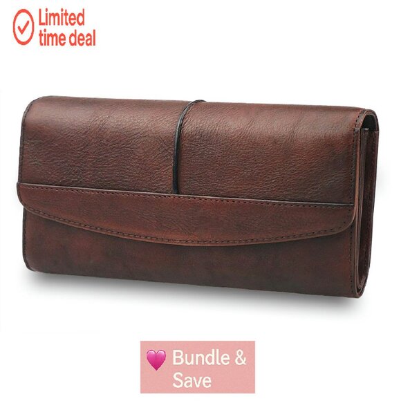 Large Capacity Leather Wallet Clutch Organizer with 18 Card Slots - Picture 1 of 8